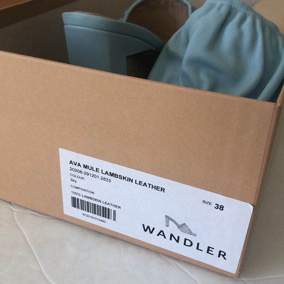 Wandler Ava Mule Lambskin Leather Sky Blue Shoes Heels Italy 38/ 8B - Picture 13 of 13